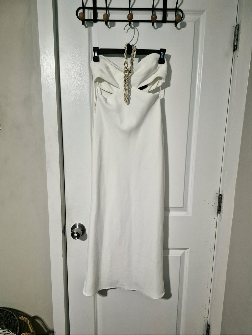 Zara Strapless Chain Cut Out Long Bodycon Dress White Sleeveless size S - Picture 3 of 5